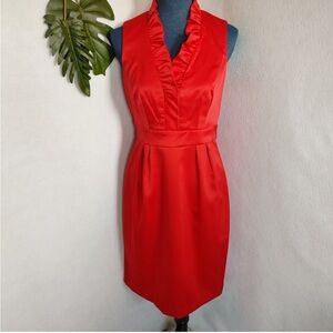 Jessica Howard Red Ruffle Neck Evening Dress